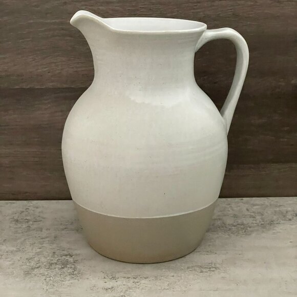 Amber Lewis Anthropologie Jayme Two-Tone Handled Porcelain Pitcher 125oz 10.25"H - Picture 1 of 11
